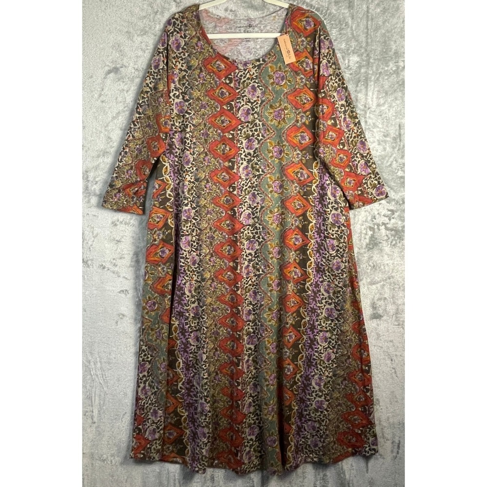 Natural Life Maxi Dress Womens 2XL Multicolor Floral Pockets Long Bohemian NWT